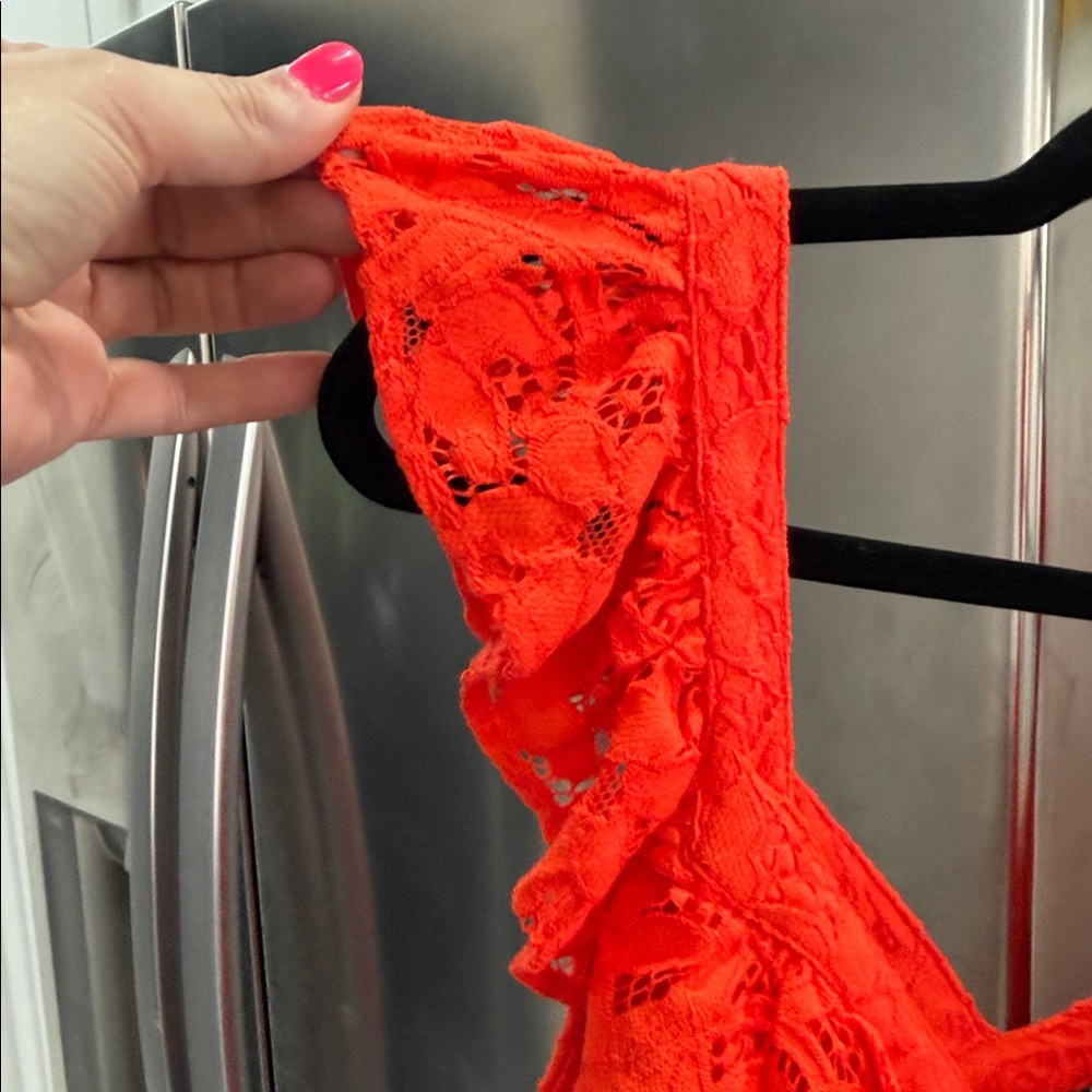 Women's Red Lace Ruffle Top - Picture 5 of 5